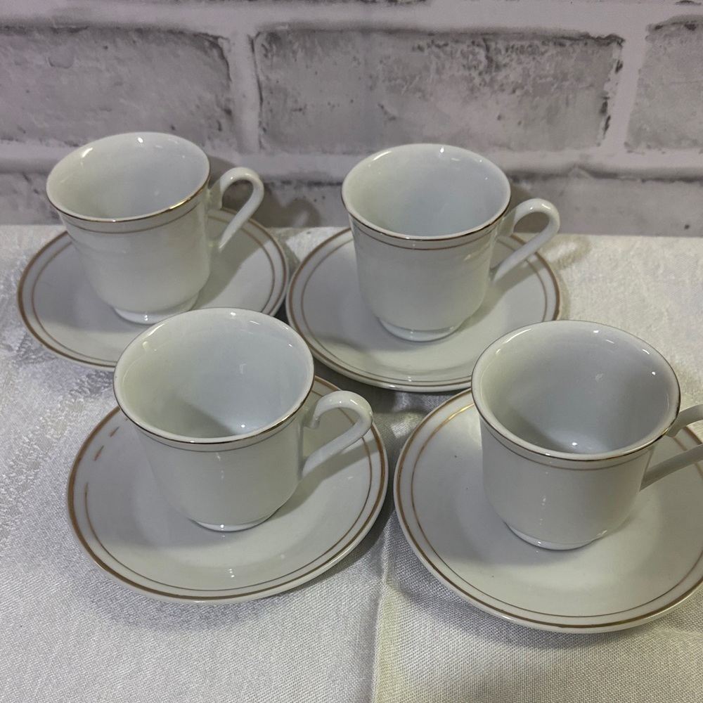 Lady Grace Elegant White espresso Mug Set with Gold Accents  set of 4